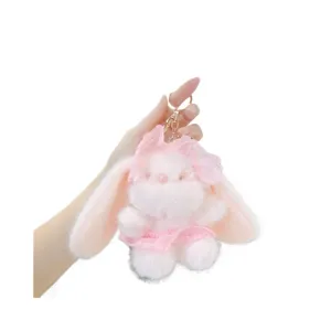 Süßes rosa Plüschkaninchen Schlüsselanhänger mit Spitzenkleid Taschenanhänger Stofftier