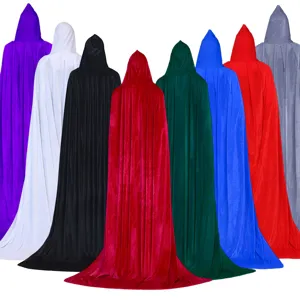 Velvet hooded cloak detail view, perfect for Halloween cosplay, costume party and dress up.