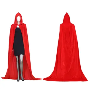 Red velvet hooded cloak cape for Halloween cosplay party demon vampire costume long cloak