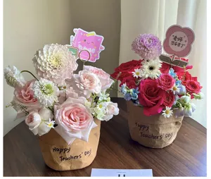 Detailansicht zum Lehrertag waschbarer Kraftpapier Blumenbeutel Strauß Topfgeschenk Gesteck.