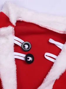 Kids Christmas costume red polar fleece holiday outfit festive apparel detail view