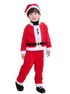 Kids Christmas Santa Claus costume fleece red holiday outfit for boys and girls festival party