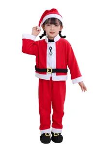 Kids Christmas Santa costume fleece holiday outfit red and white festive dress up