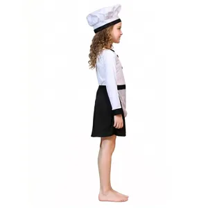 Kids chef costume set with hat and apron for Halloween role play and school stage shows.