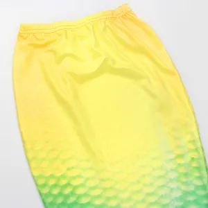 Kids mermaid tail swimsuit skirt yellow green gradient fish scale elastic waist swim wear
