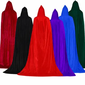 Halloween Velvet Hooded Cloak Cape Long Vampire Witch Cosplay Costume For Adult Kids Party Festival Dress Up