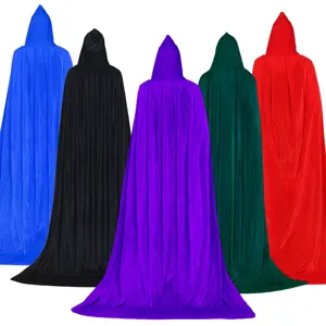 Halloween velvet hooded cape cloak multi-color long costume for party main display view