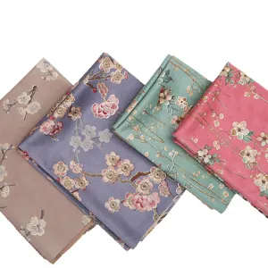 Neo-Chinese Qipao Style Flower Wrapping Cloth Floral Print Fabric Mother's Day Round Bouquet Material With Pearl Decor