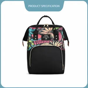 Sac à dos à langer multifonctionnel de grande capacité avec imprimé floral.