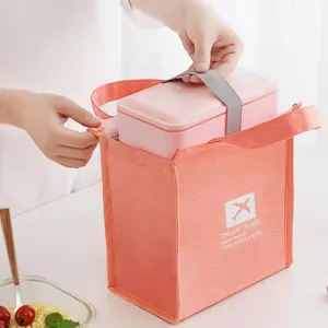 Large capacity insulated lunch bag with pink bento box, portable thermal tote for work or school.
