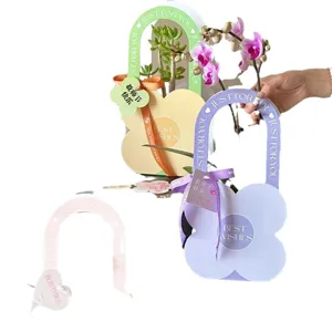Floral Handle Gift Box Cardboard Flower Packaging Handbag Four Leaf Clover Design Teacher's Day Gift Bag Flower Wrap