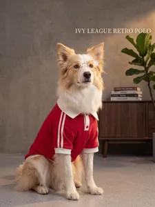 Red ivy style polo dog sweatshirt warm autumn winter clothing for large dogs pet wear