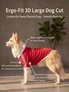 Red polo dog sweatshirt for large dogs, warm comfortable winter pet apparel with 3D fit.