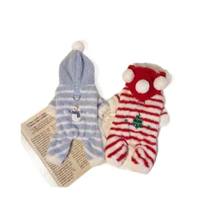 Christmas dog clothes winter warm four-legged fleece hooded apparel for small dogs and cats