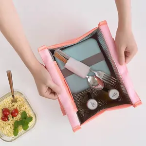 Insulated lunch bag detail showcasing spacious interior with foil lining and meal box.