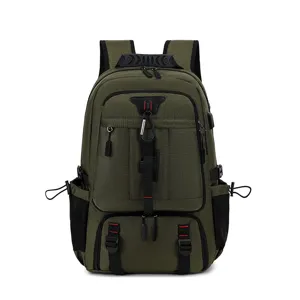 Army green business backpack for men, multi-compartment commuting laptop bookbag.