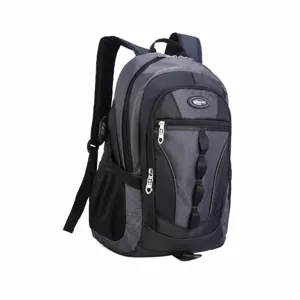 Sac à dos scolaire décontracté gris à plusieurs poches pour enfants, cartable robuste.