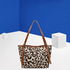 Große Kapazität Leinen Leopardenmuster Tragetasche Damen Mode Retro Umhängetasche Lässige Handtasche Reisehandtasche