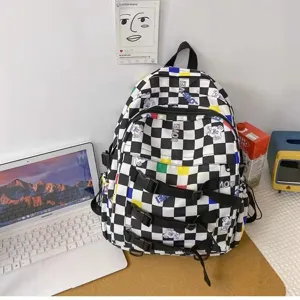Grande zaino a scacchi, borsa per studenti, semplice zaino da viaggio per campus in stile coreano.