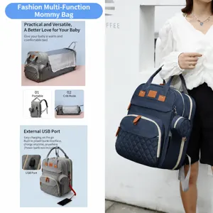 Zaino per cambihetto multifunzione con lettino per neonati pieghevole e porta USB per mamme.