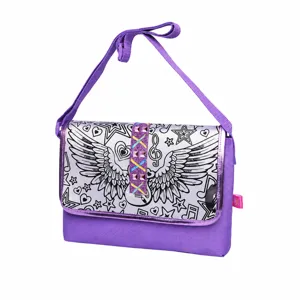 Sac à bandoulière graffiti DIY pour enfants Sac messager violet Sac d'école coloré