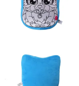Kids DIY coloring plush pillow cute animal line art blue stuffed cushion soft toy