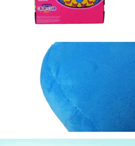 DIY coloring plush pillow for kids, soft blue stuffed toy cushion with creative box.