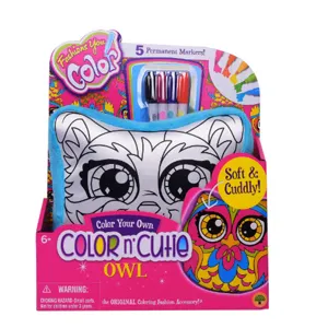 DIY children coloring pillow set with 5 permanent markers, cute owl design toy gift for kids.