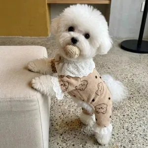 Cute princess style pet fleece four-leg clothing for small dogs warm winter wear.