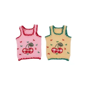 Gilet pour animal de compagnie brodé de cerises pour petits chiens, pull en tricot doux et chaud.