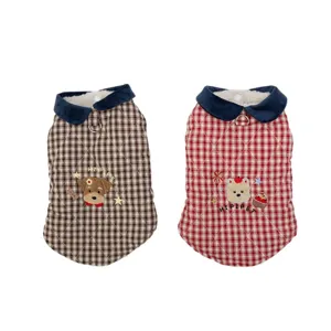 Cozy plaid pet vest with plush collar and D-ring, warm fleece lined winter dog clothes apparel