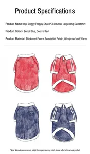 Detailed illustration showing front and back views of the fleece-lined dog polo sweatshirt.