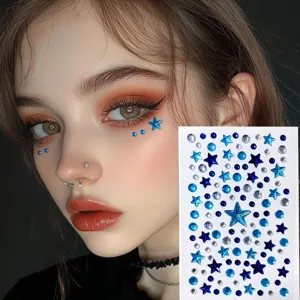 Blauwe ster gezichtsedelstenen voor concert make-up demonstratie en productblad