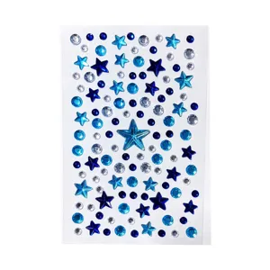 Diverse blauwe en zilveren ster acryl edelsteen stickers voor concert make-up en nail art decor