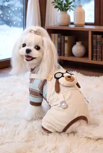 Corduroy pet dog clothes cute overalls four-leg warm winter apparel for small medium dogs.