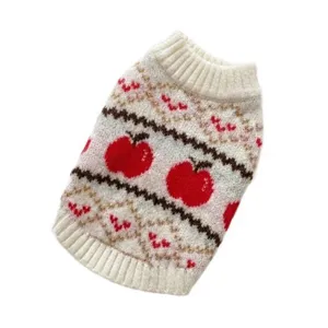 Cute apple pattern dog knit sweater autumn winter warm pet apparel for small dogs and cats.