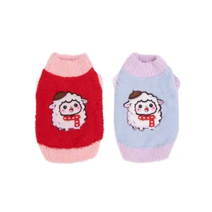 Cute cartoon sheep winter pet sweater for small dogs and cats, warm color-blocking knitwear.