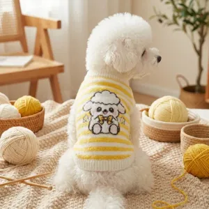 Cute cartoon sheep striped pet dog sweater, warm knitted pullover for small dogs and cats.