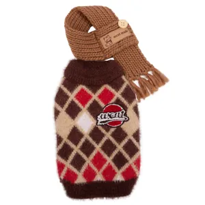 Herbst Winter Haustier Pullover Und Schal Gestrickt Warme Hundekleidung Weich Plüsch Katze Rautenmuster Stern Kleine Hunde Outfit