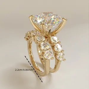 Gold ring set with large round zircon stone and pavé bands for women elegant engagement party