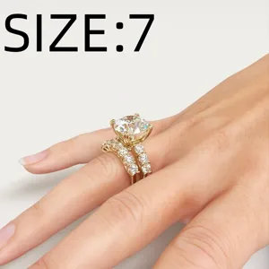 Stunning 18k gold plated 4-prong round cubic zirconia engagement ring set for women size 7.