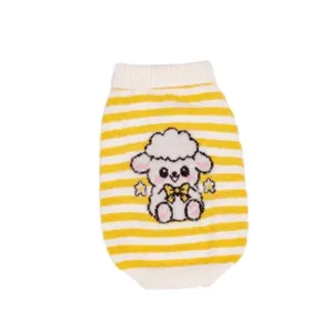 Cute yellow and white striped pet sweater with cute cartoon sheep for cats and small dogs.