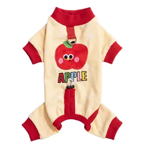 Winter Warm Pet Dog Pajamas Cute Apple Angel Wings Embroidered Dralon Four-Legged Clothes For Small Medium Dogs Loungewear With Leash D-Ring