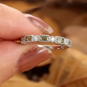 Vintage Olijfgroene Vierkante Zirconia Eternity Ring Voor Dames Milgrain Rand Koper Ingelegde Diamanten Ring Mode Sieraden Cadeau