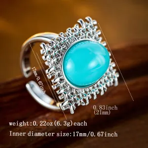 Detaillierte Nahaufnahme des Vintage Silber Türkis offenen Rings mit filigranem Design.