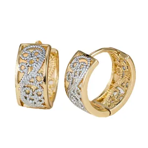 Vintage two-tone gold and silver filigree hollow wide hoop earrings, chic jewelry.