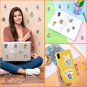 Cute wild animal journaling stickers detail view for DIY phone case laptop stationery decoration.