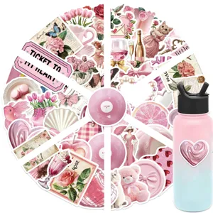Set van 50 roze esthetische waterdichte stickers voor dagboek, koffer en waterfles.