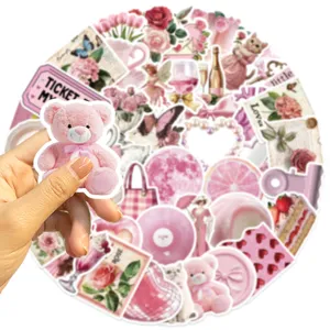 50 stuks roze esthetische schattige stickers waterdichte vinyl sticker voor dagboek koffer DIY