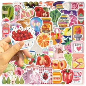 50 Pcs Vintage Aesthetic Cute Food Doodle Stickers Waterproof DIY Laptop Water Bottle Decals